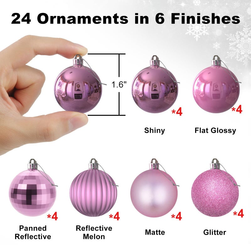 GameXcel Bubblegun Pink 1.6" Small Christmas Balls Christmas Tree Decoration Ornaments Shatterproof Hanging Balls for Birthday Halloween Holiday Wedding Decorations Set of 24pcs - Image 2